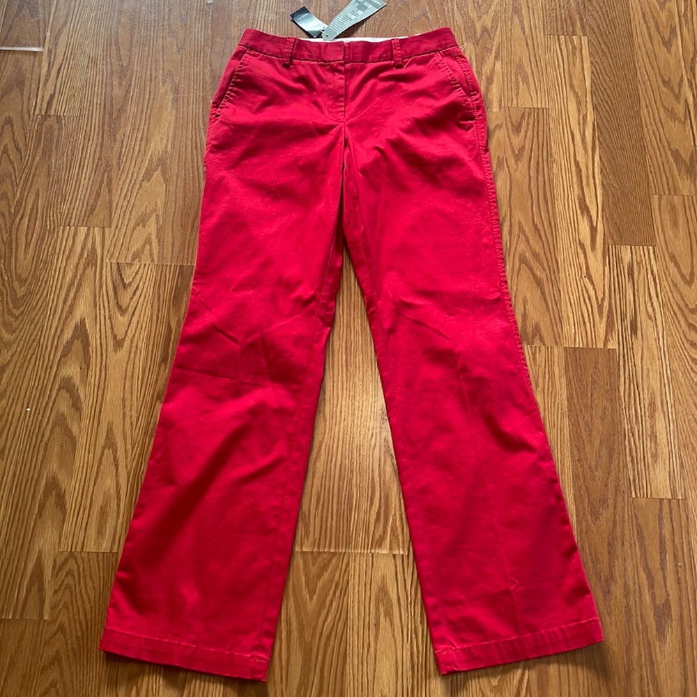 NWT Lands' End Red Mid Rise Flat Front Trouser Leg Pants Size 2